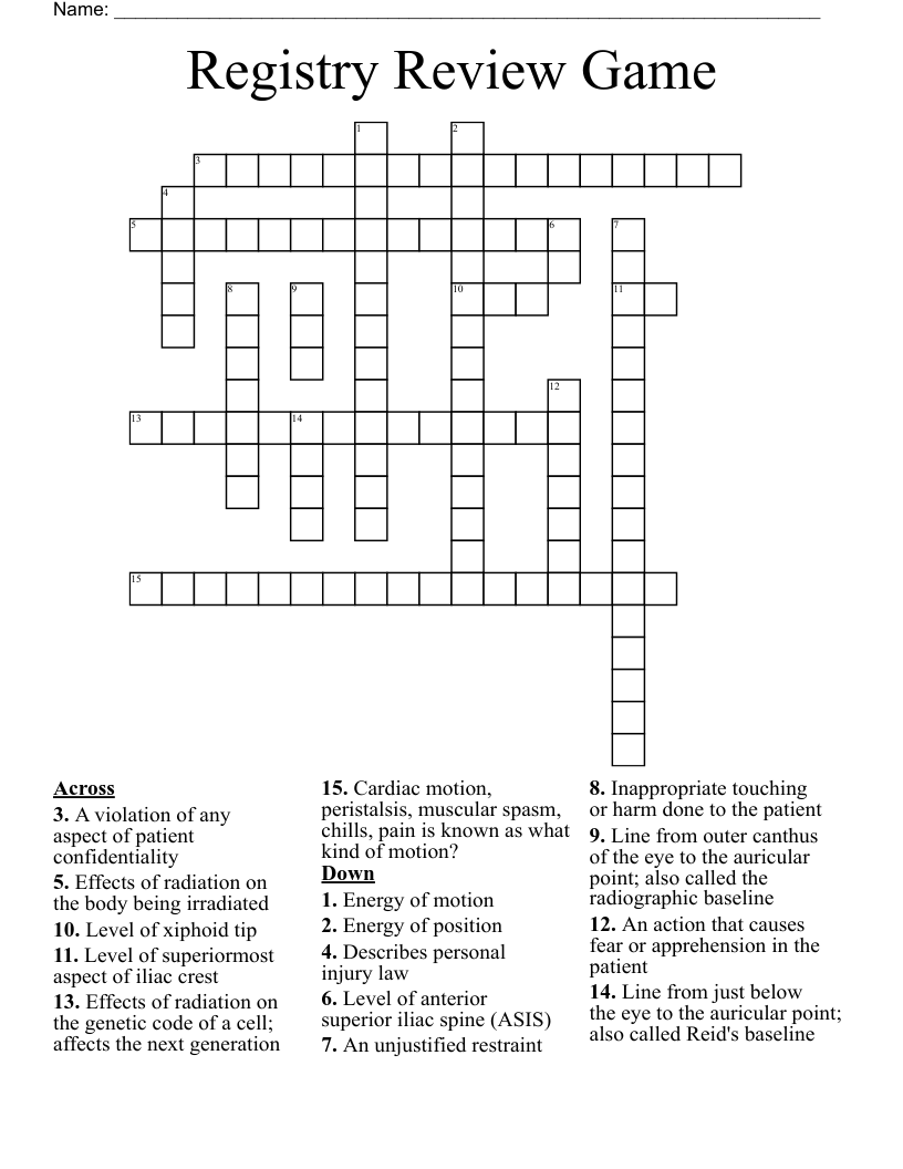 Registry Review Game Crossword