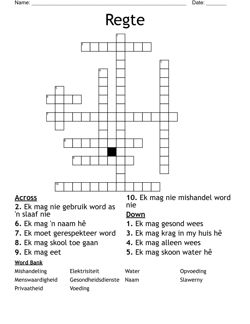 Regte Crossword