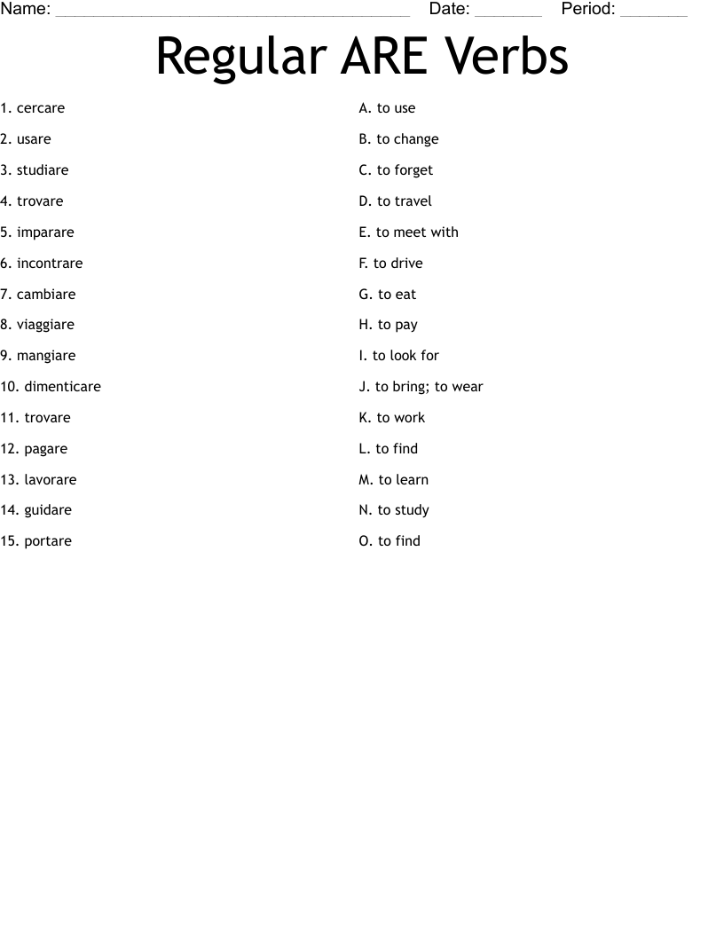 Regular ARE Verbs Worksheet