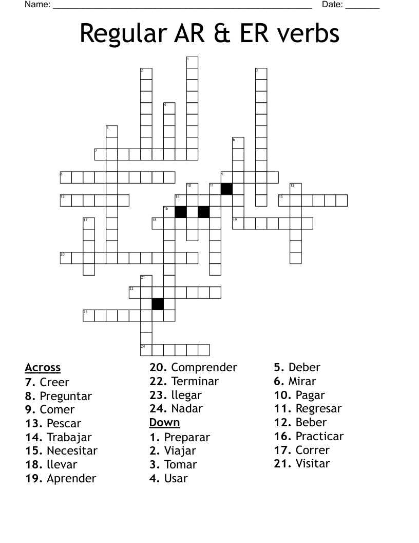 Regular AR & ER verbs  Crossword