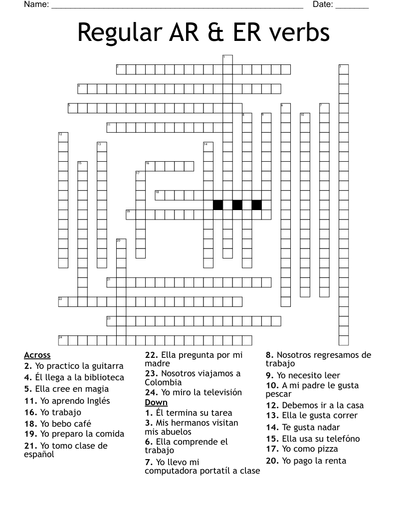 Regular AR & ER verbs  Crossword