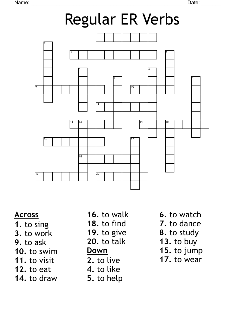 Regular ER Verbs Crossword
