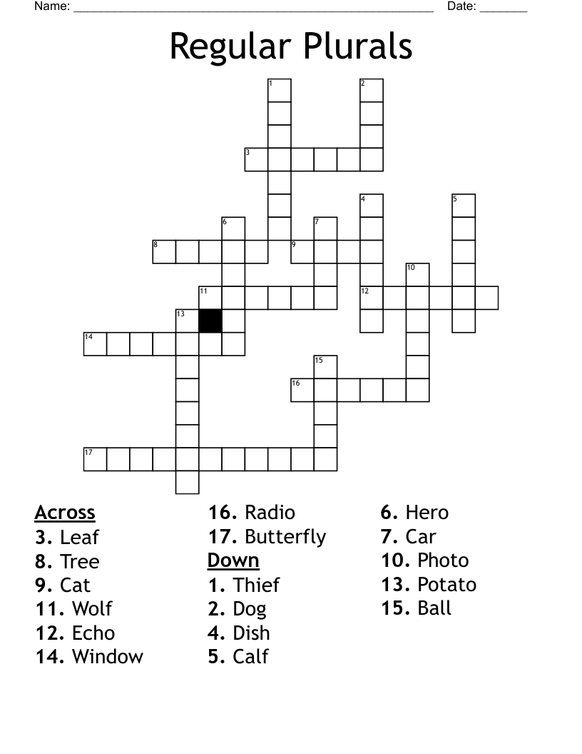 Regular Plurals Crossword
