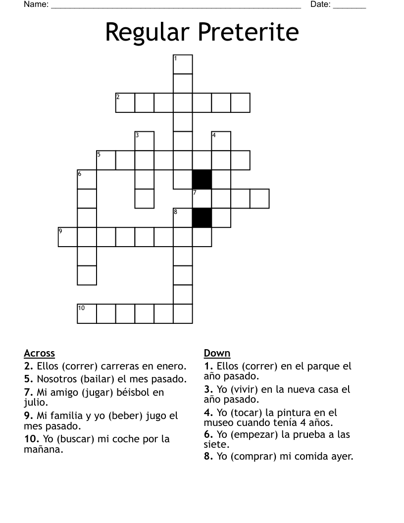 Regular Preterite Crossword