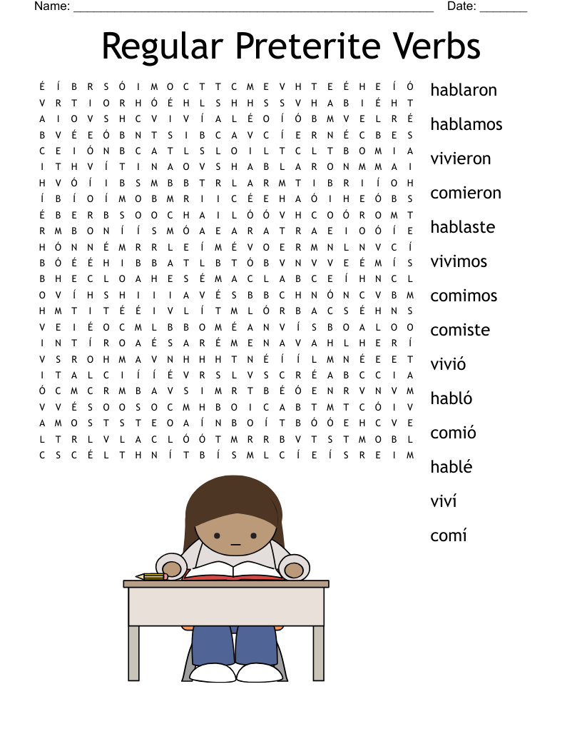 Regular Preterite Verbs Word Search