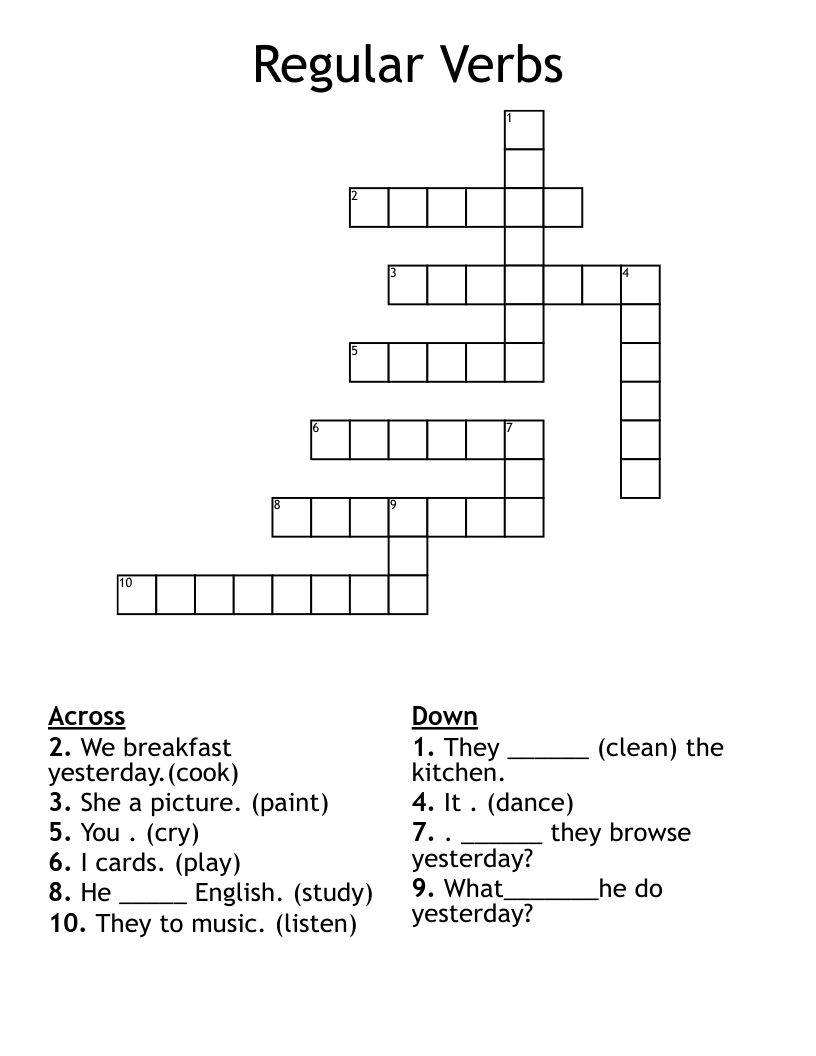 Regular Verbs Crossword