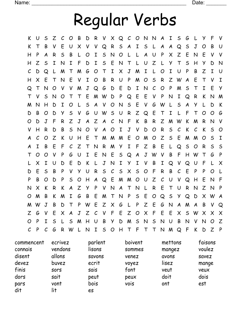 Regular Verbs Word Search