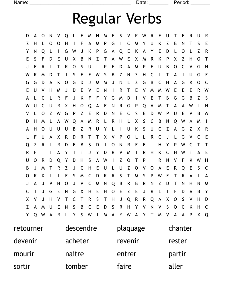 Regular Verbs Word Search