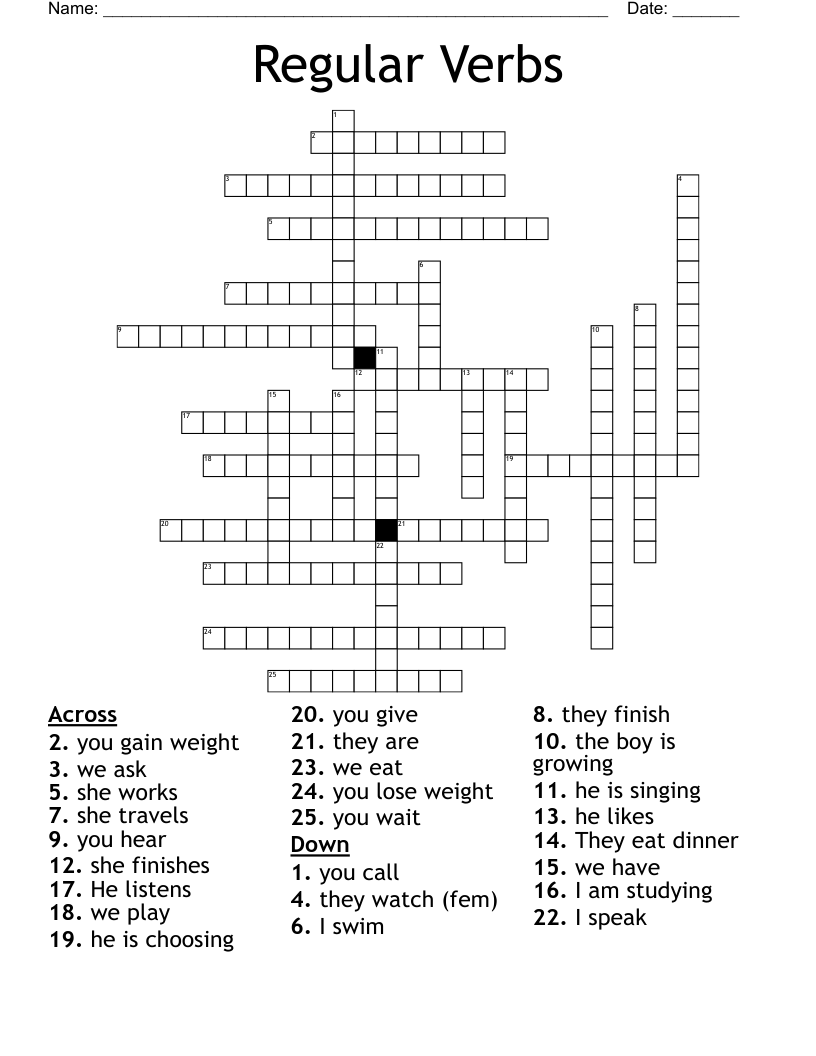 Regular Verbs Crossword