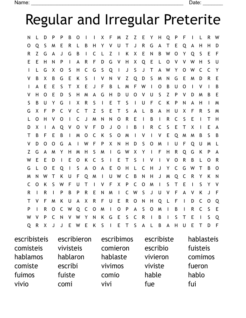 Regular and Irregular Preterite Word Search