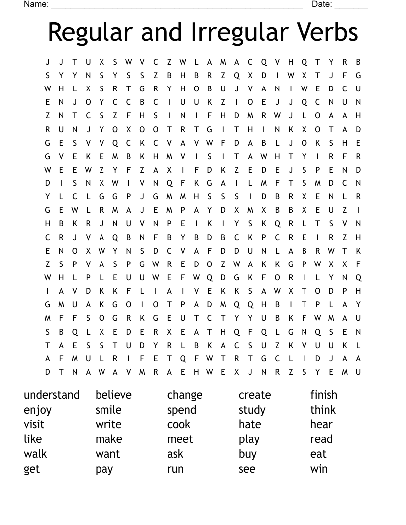 Regular and Irregular Verbs Word Search