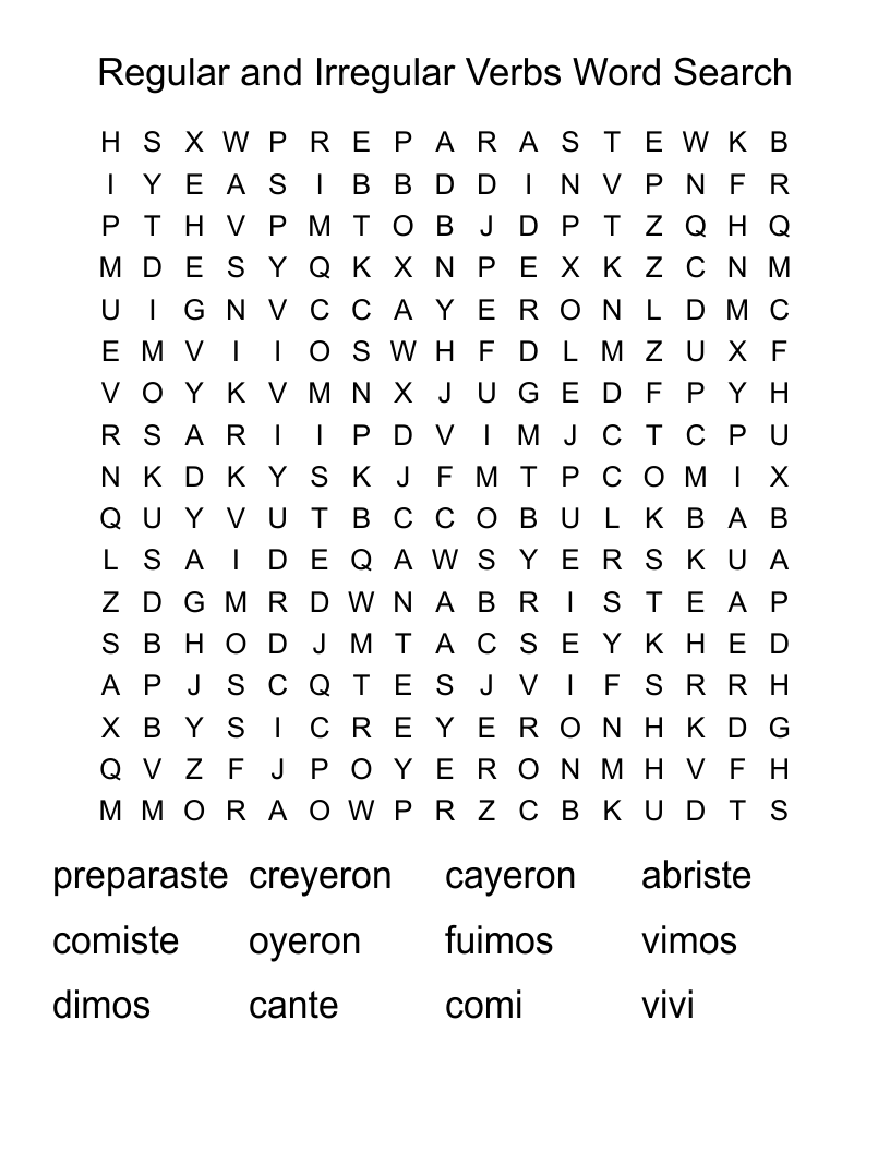 Regular and Irregular Verbs Word Search 