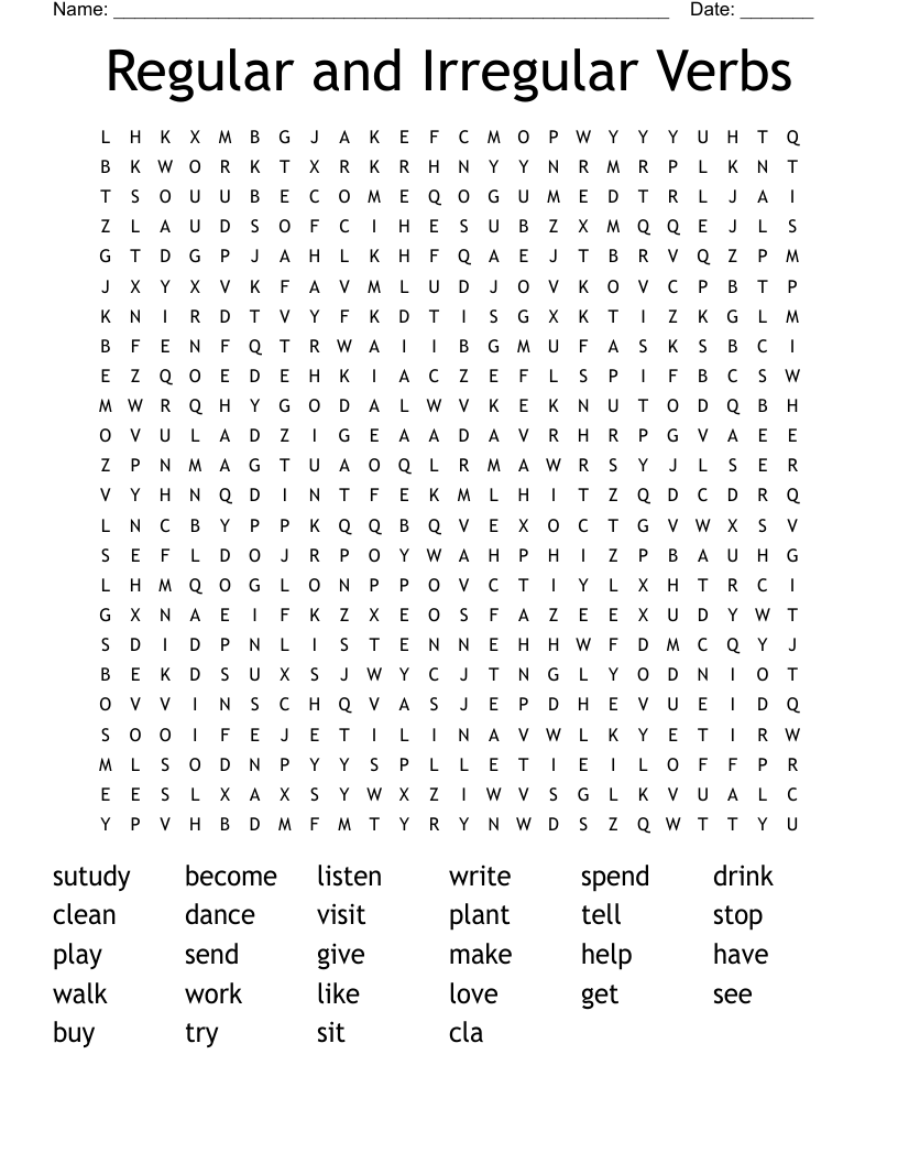 Regular and Irregular  Verbs Word Search