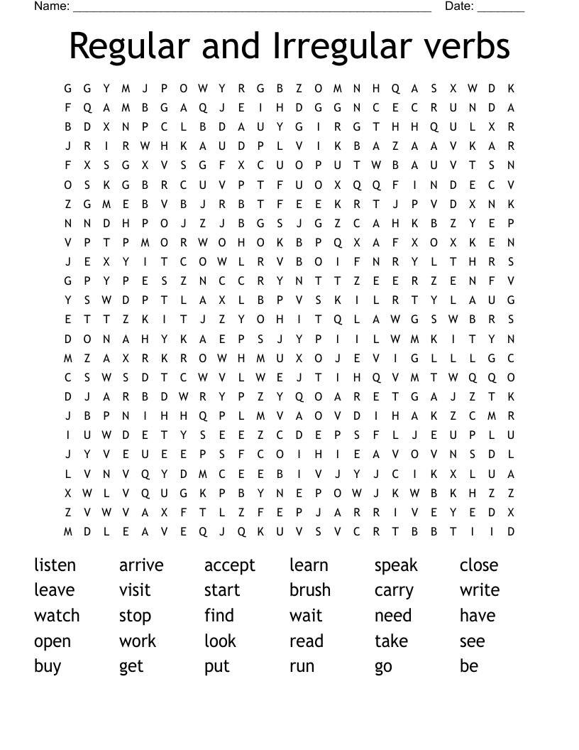 Regular and Irregular verbs Word Search