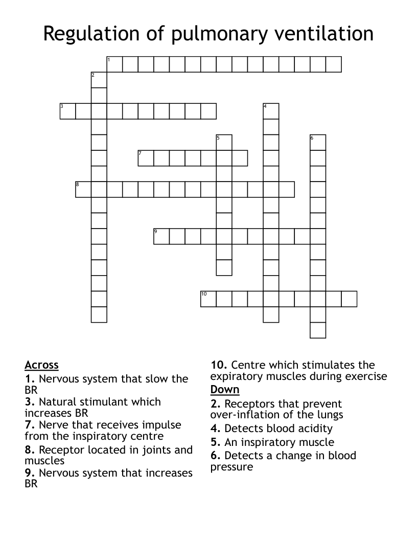 Regulation of pulmonary ventilation Crossword