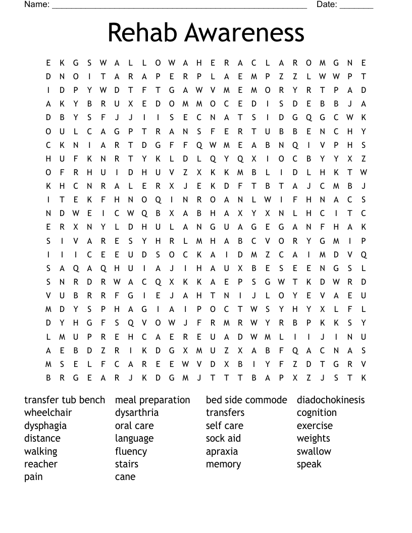 Rehab Awareness Word Search