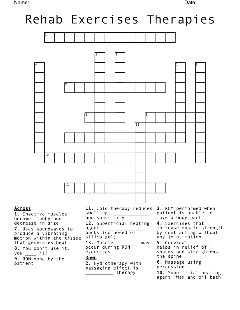 Rehab Exercises Therapies Crossword