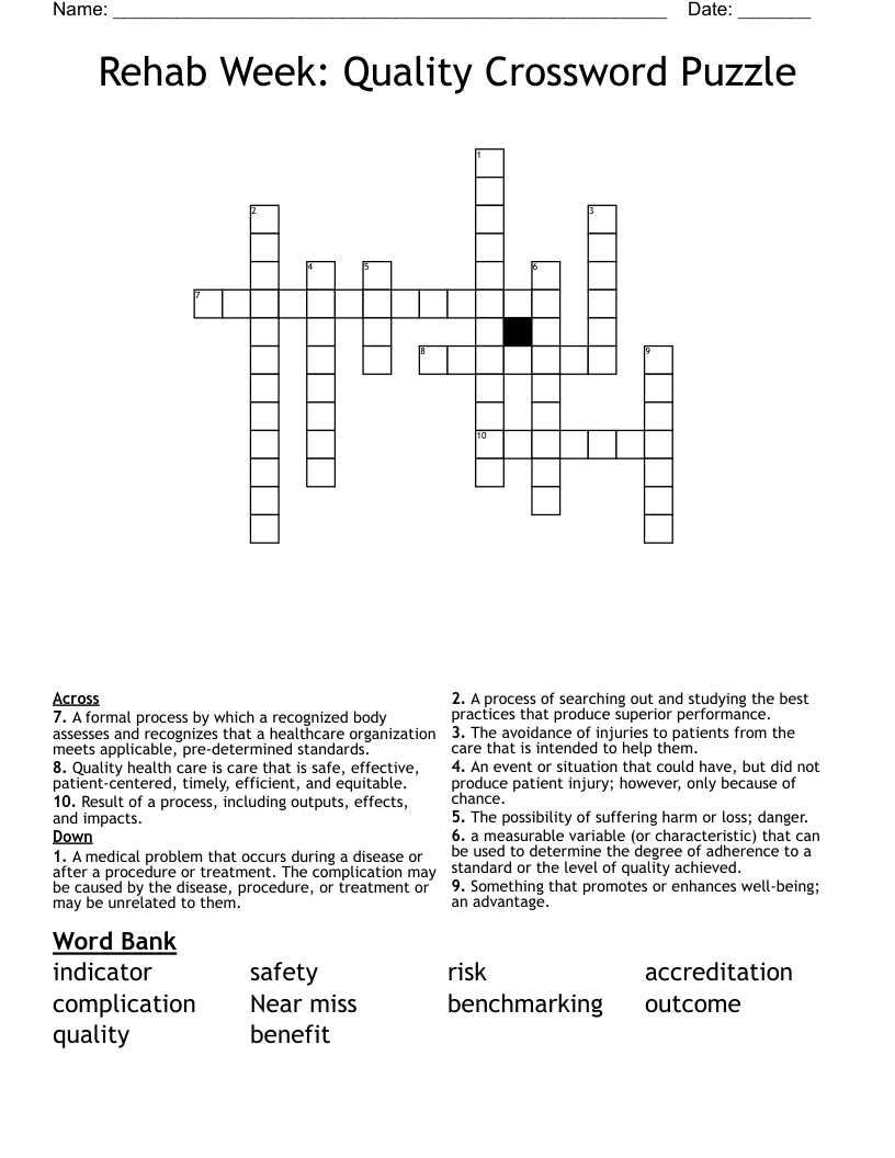 Rehab Week:  Quality Crossword Puzzle