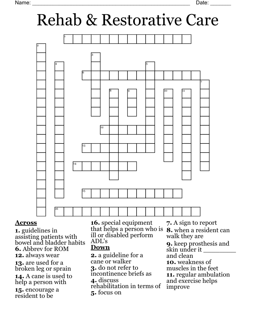 Rehab & Restorative Care Crossword