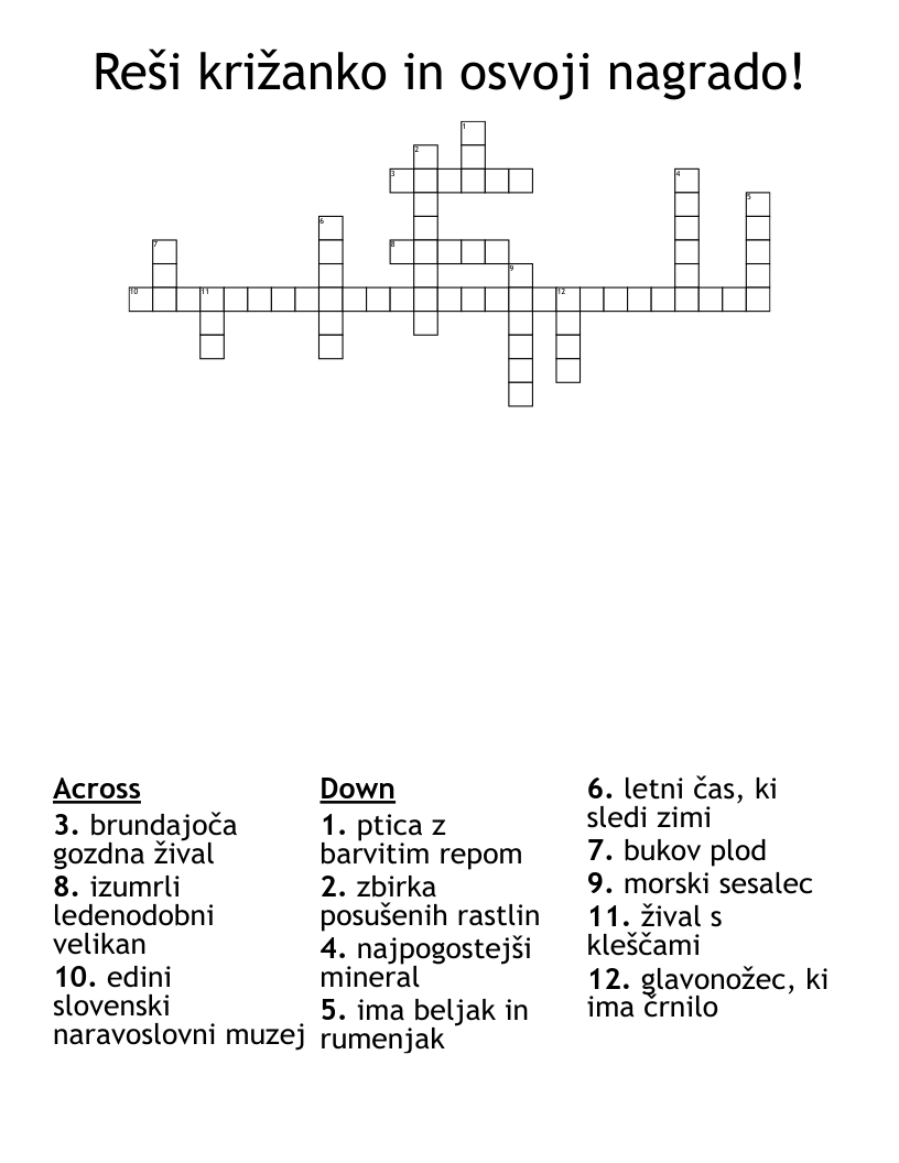 Reši križanko in osvoji nagrado! Crossword