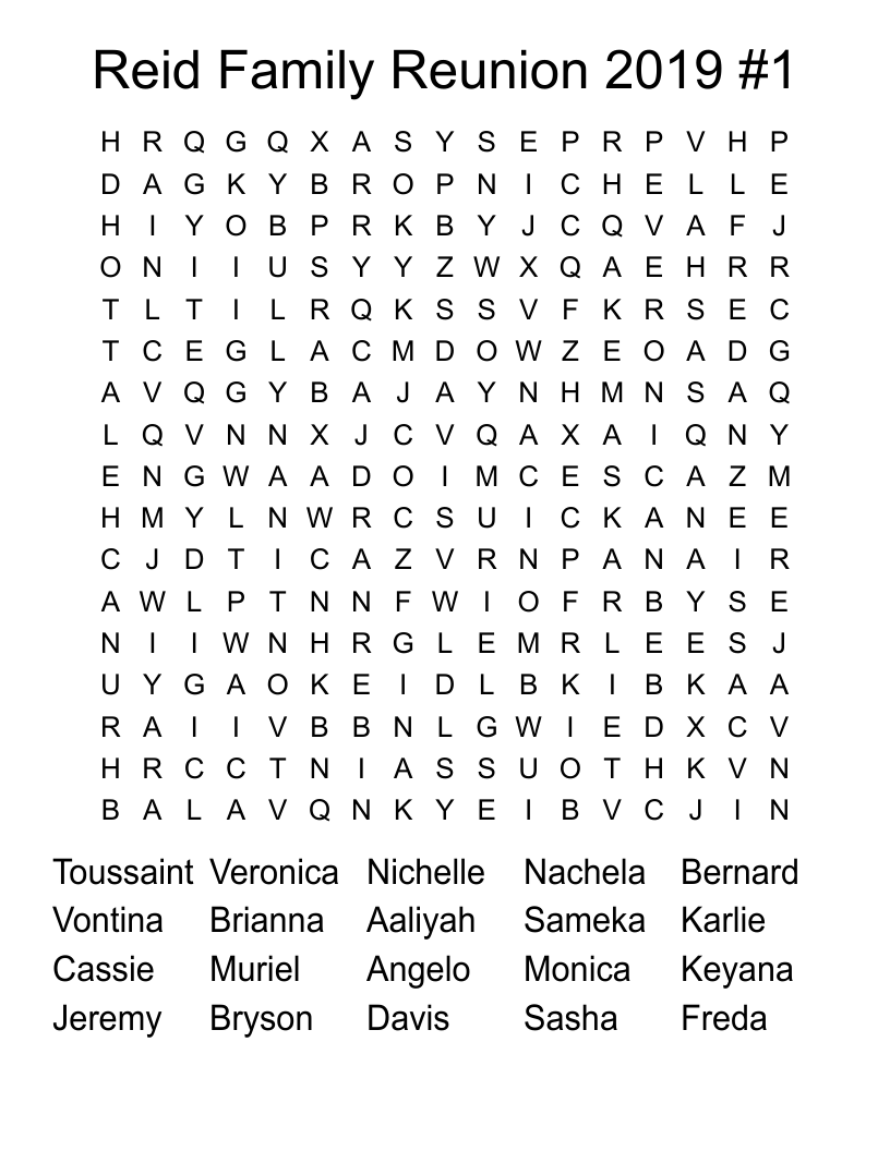 Reid Family Reunion 2019 #1 Word Search