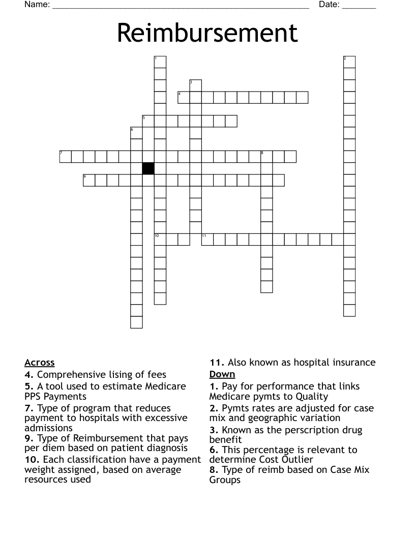 Reimbursement Crossword