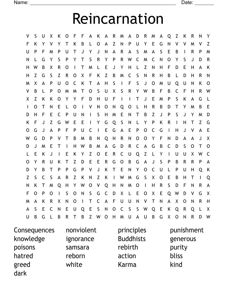 Reincarnation Word Search