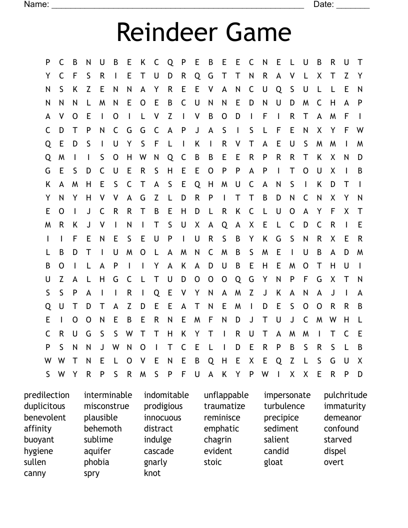 Reindeer Game Word Search