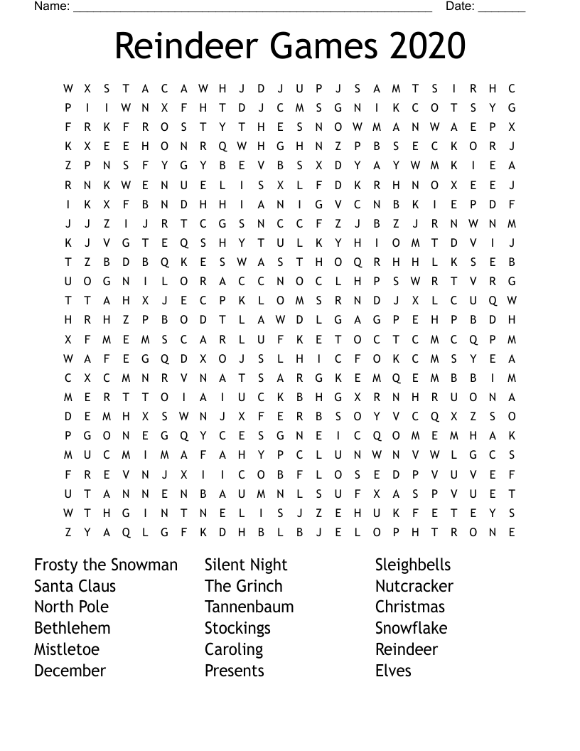 Reindeer Games 2020 Word Search