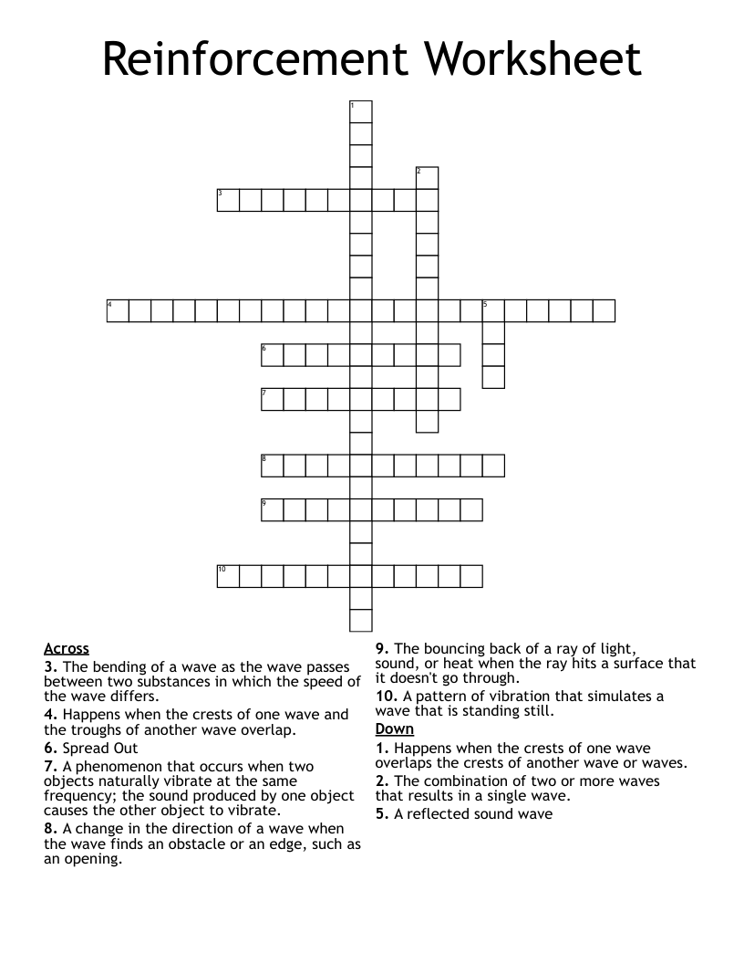 Reinforcement Worksheet Crossword