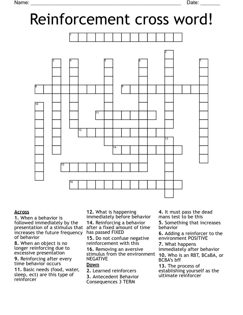Reinforcement cross word!