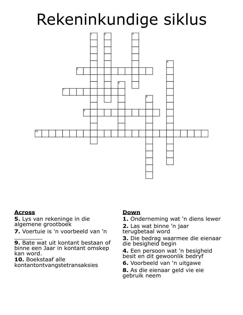 Rekeninkundige siklus  Crossword