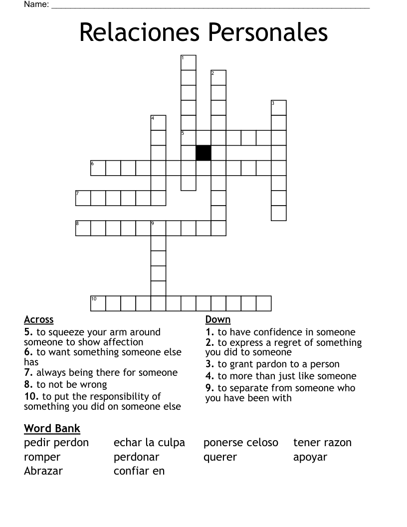Relaciones Personales Crossword