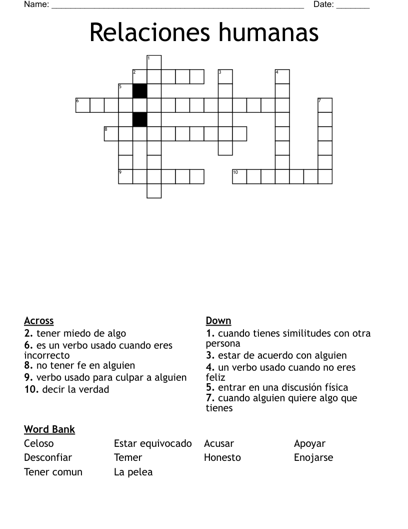 Relaciones humanas  Crossword