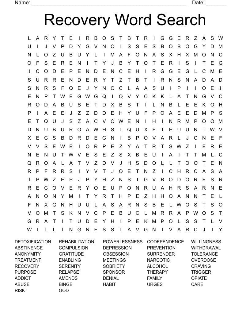 Recovery Word Search