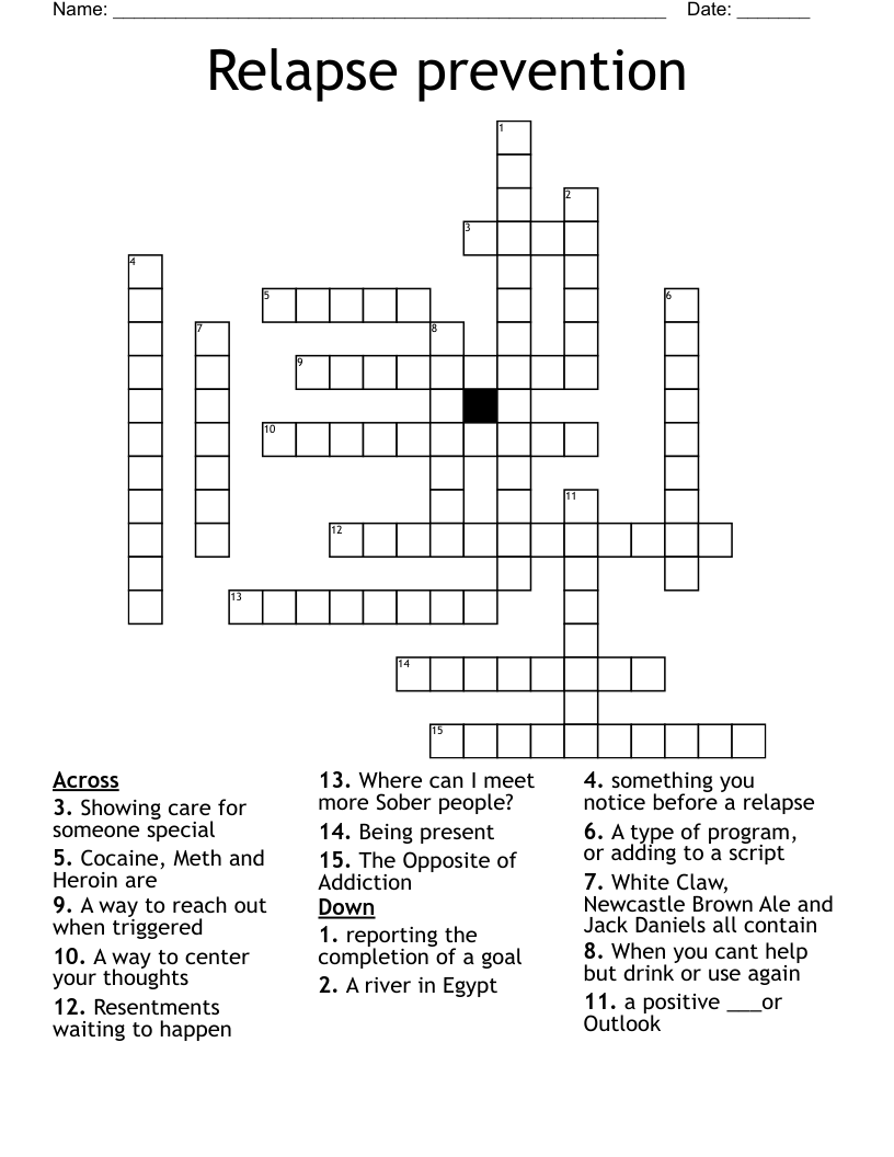 Relapse prevention Crossword
