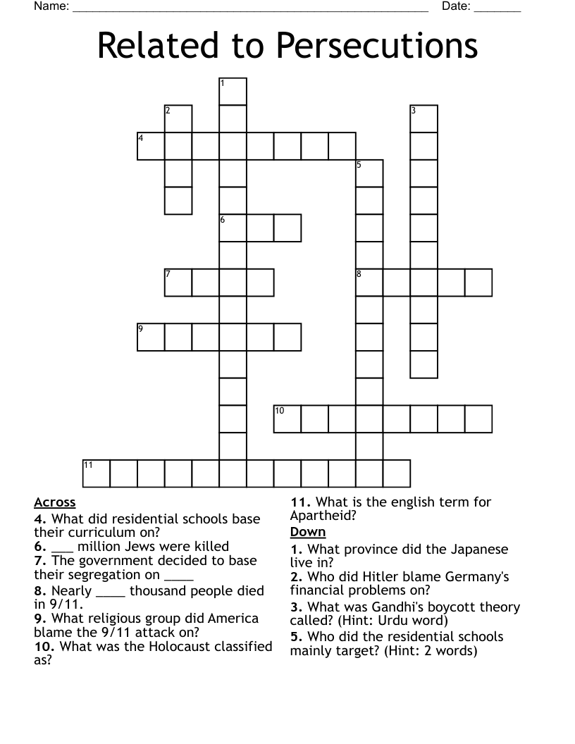 Related to Persecutions  Crossword