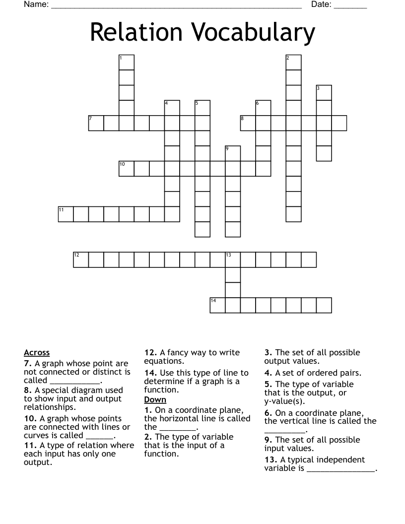 Relation Vocabulary Crossword