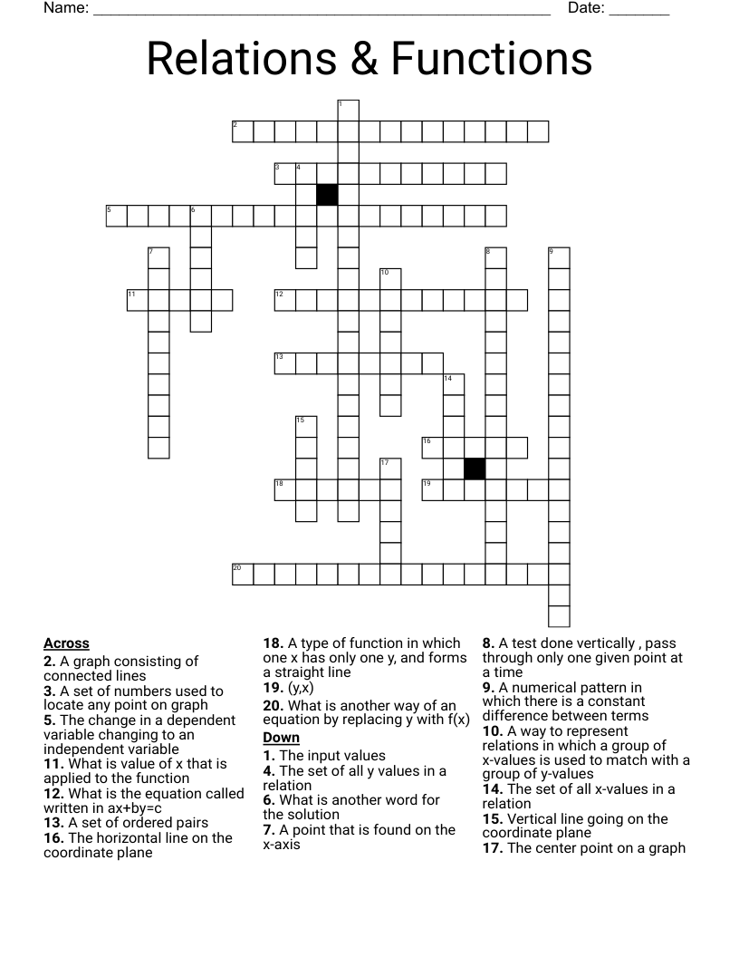 Relations & Functions Crossword