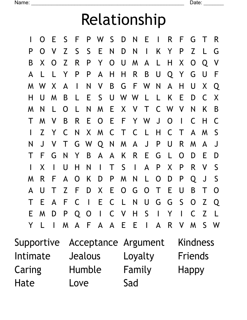 Relationship Word Search