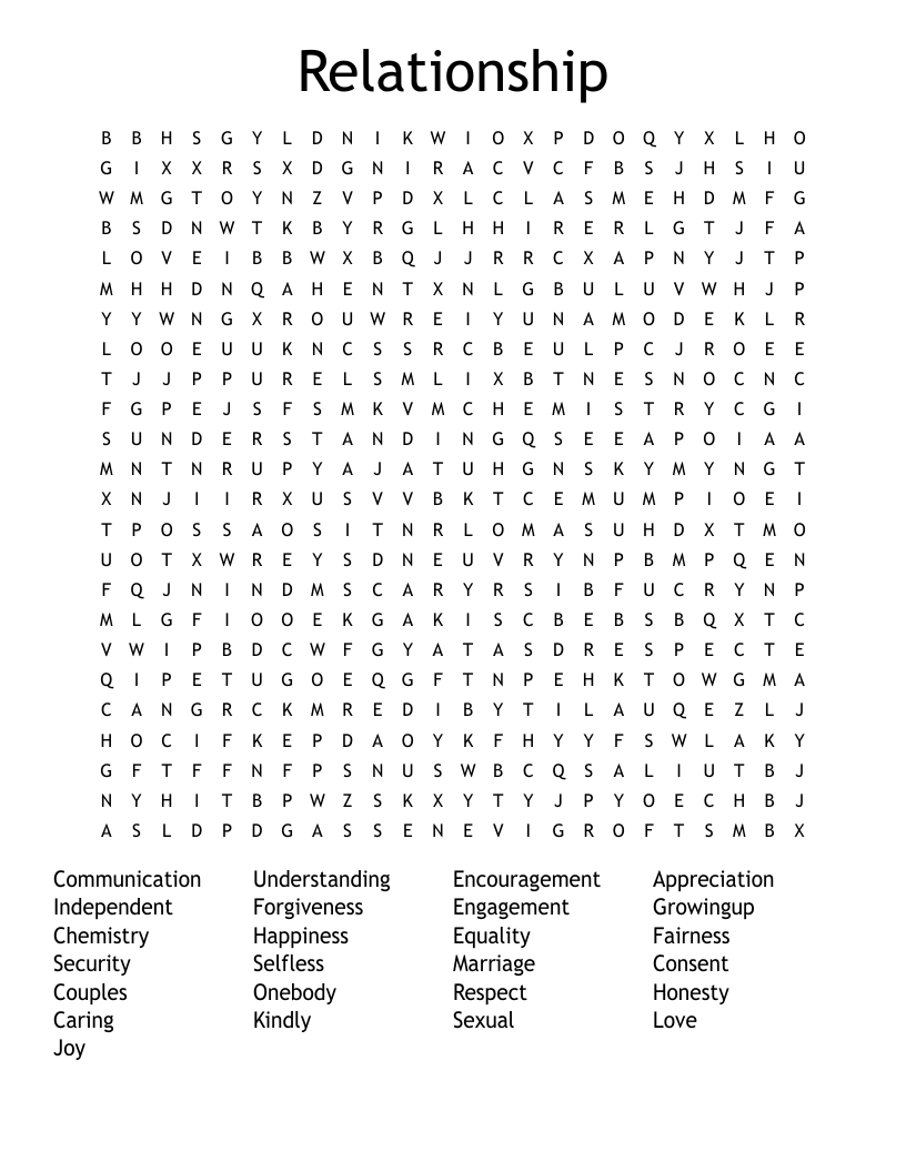 Relationship Word Search