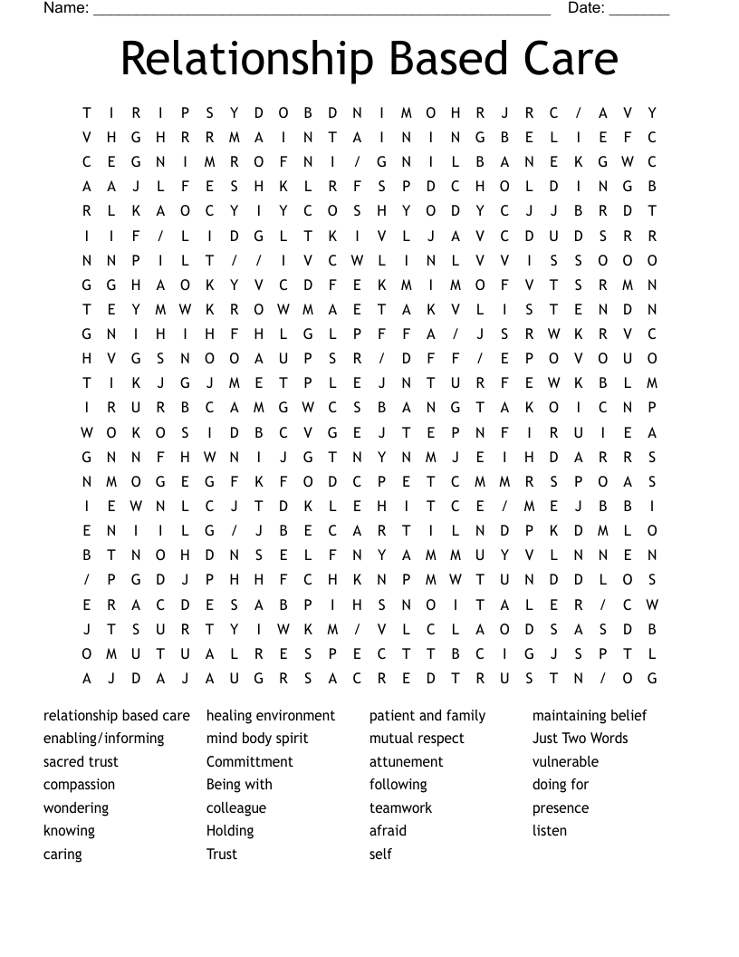 Relationship Based Care Word Search