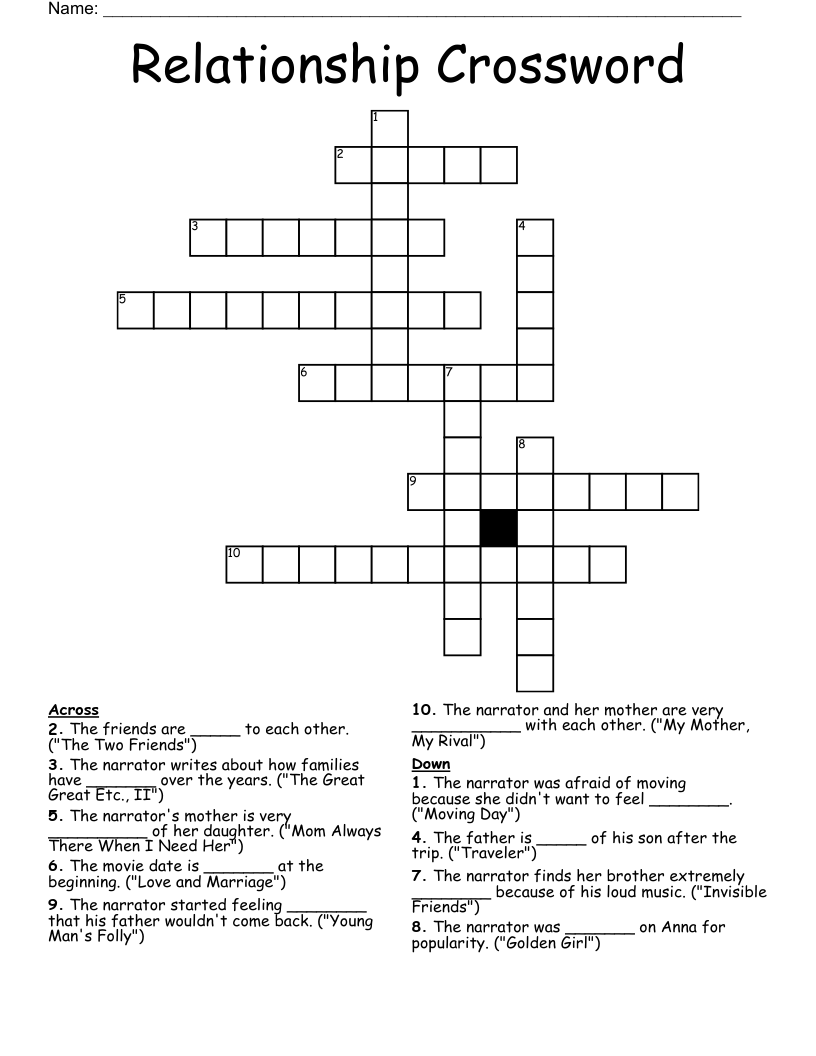 Relationship Crossword