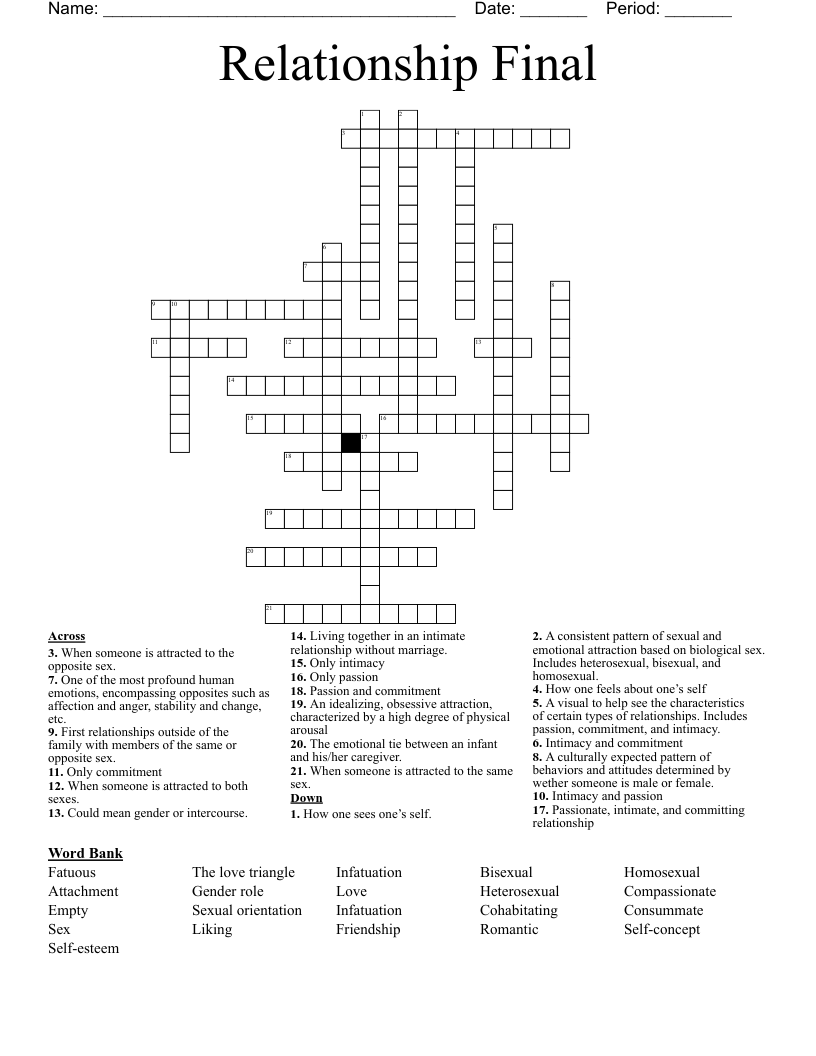Relationship Final Crossword