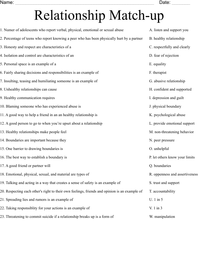Relationship Match-up Worksheet