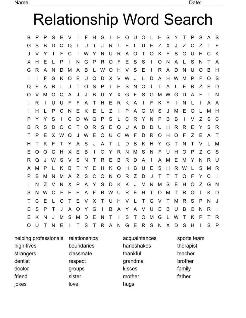 Relationship Word Search