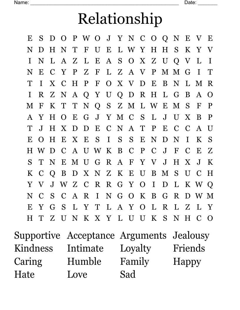 Relationship  Word Search
