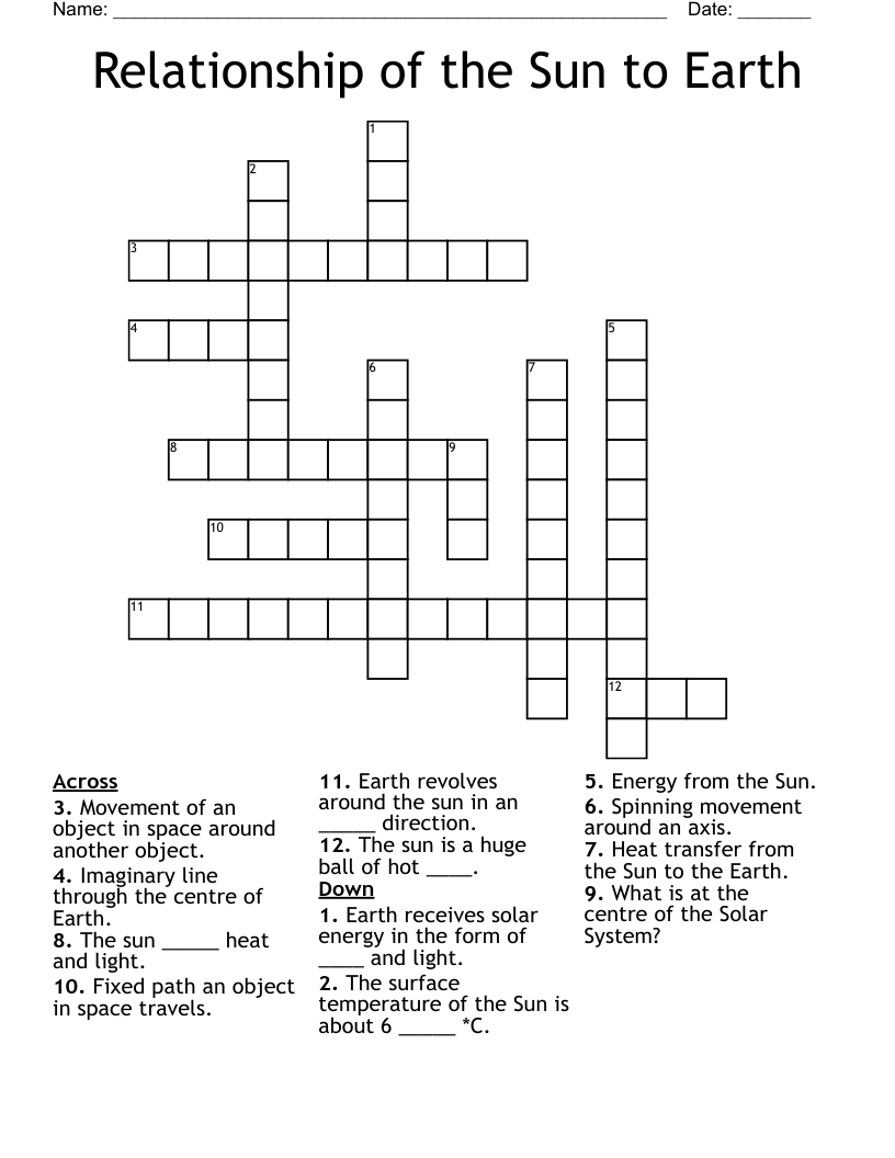 Relationship of the Sun to Earth Crossword