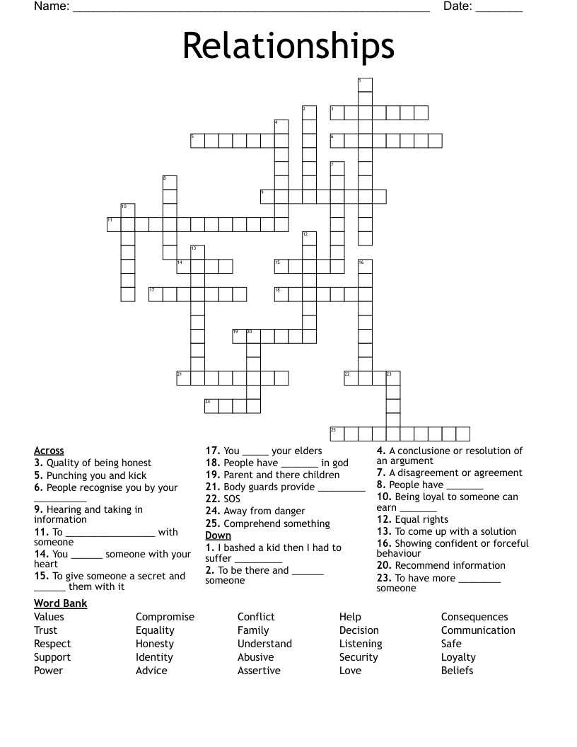 Relationships Crossword