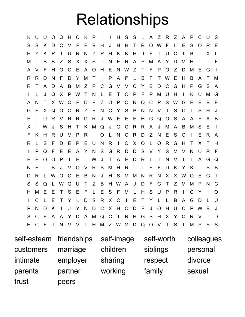 Relationships Word Search
